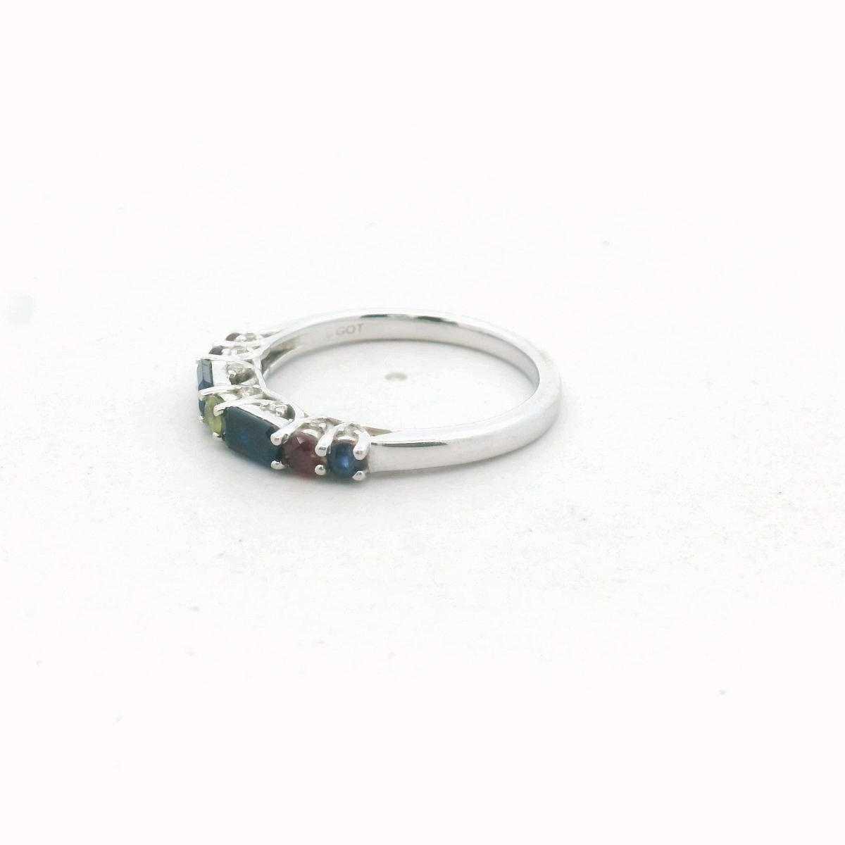 14K White Gold Diamond Ruby Sapphire & Peridot Ring