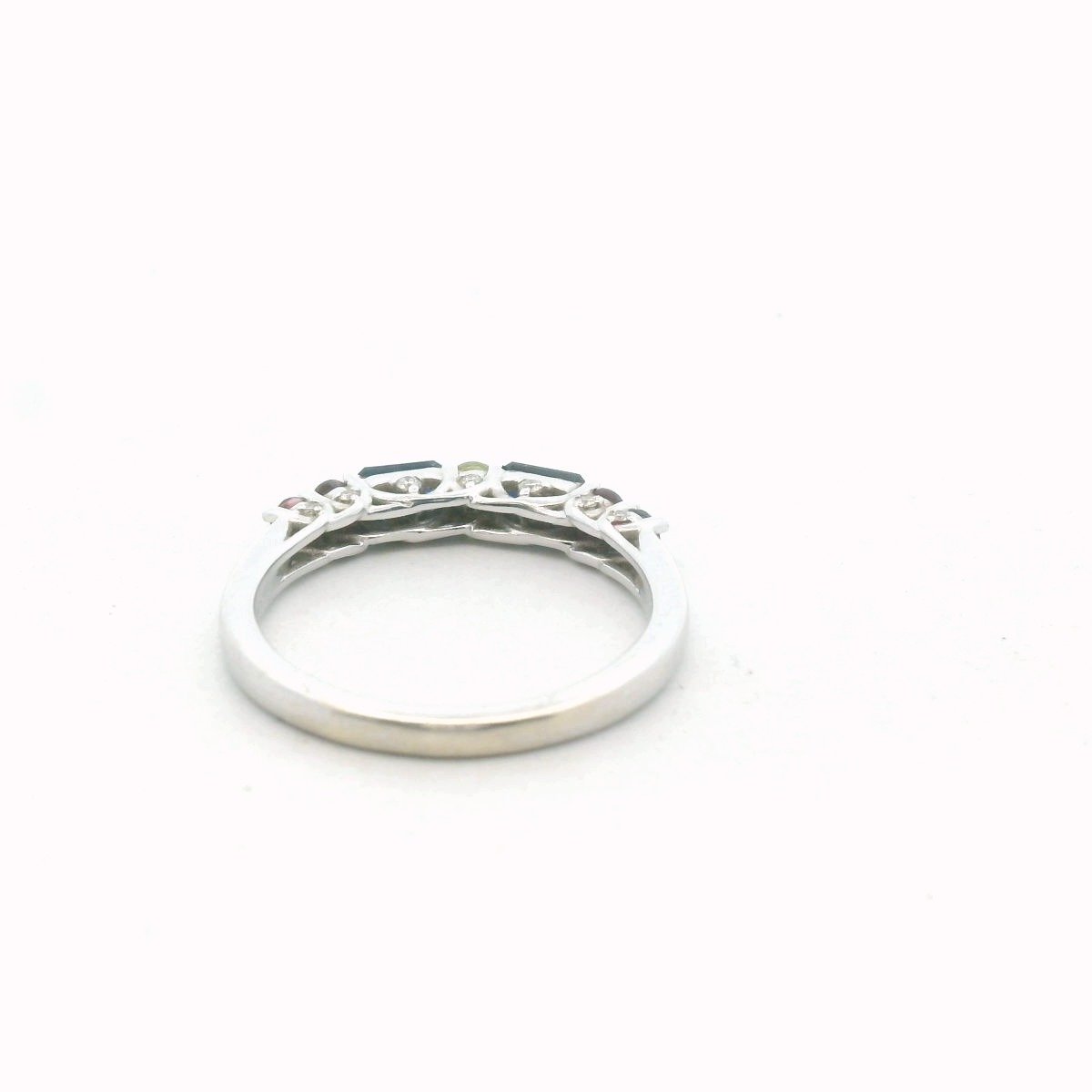 14K White Gold Diamond Ruby Sapphire & Peridot Ring