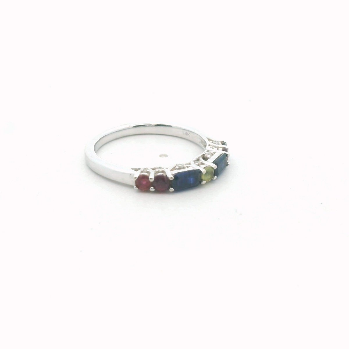 14K White Gold Diamond Ruby Sapphire & Peridot Ring