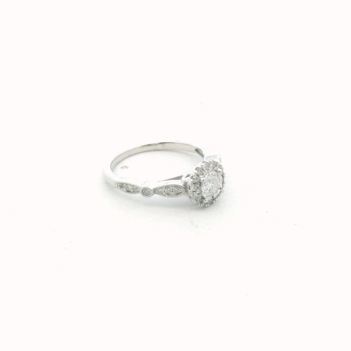 14K White Gold Diamond Halo Engagement Ring
