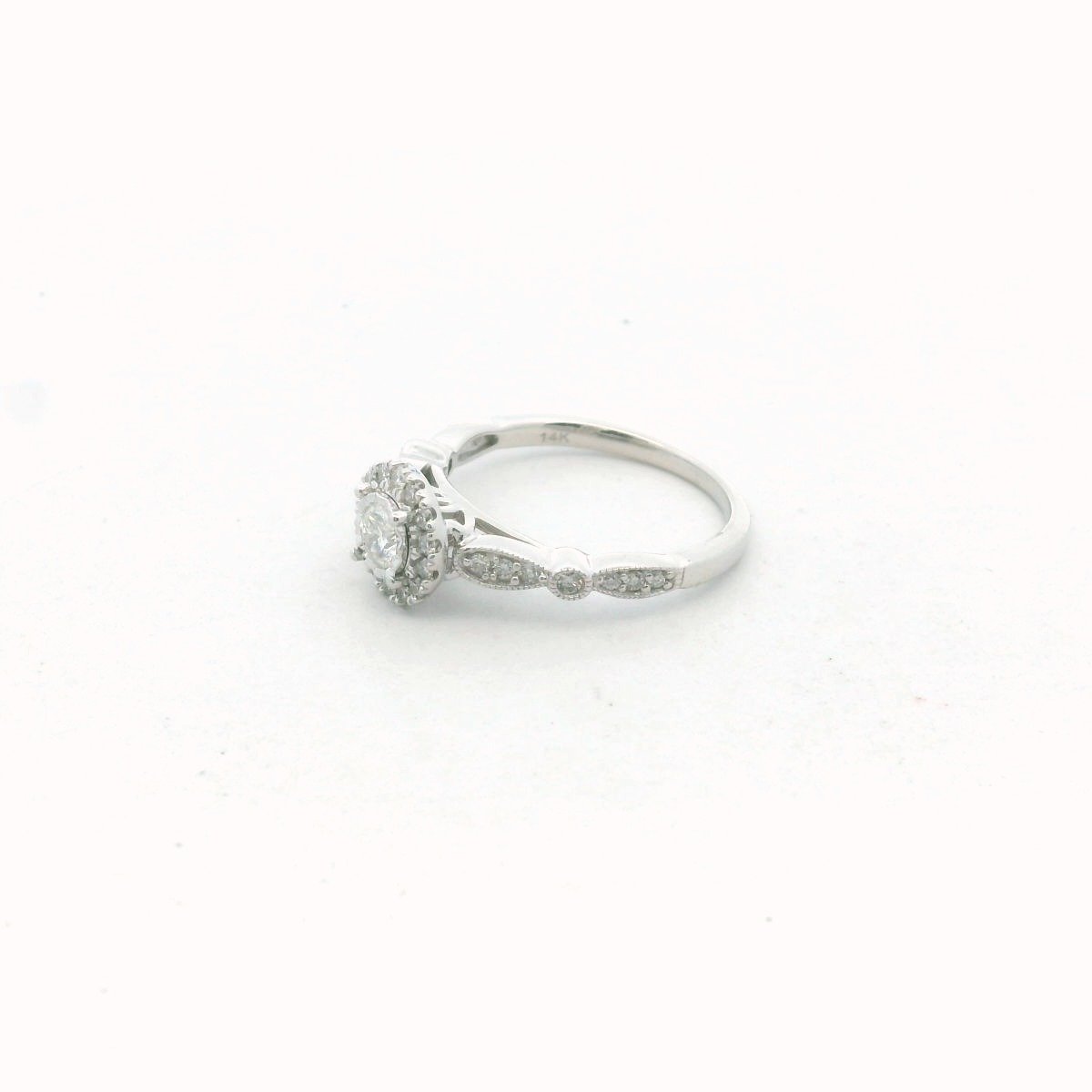 14K White Gold Diamond Halo Engagement Ring