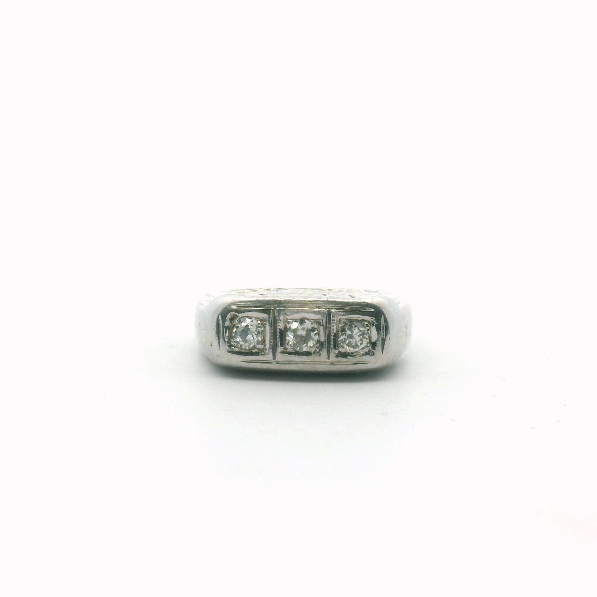 Antique Art Deco 14K White Gold 3-Stone Diamond Ring