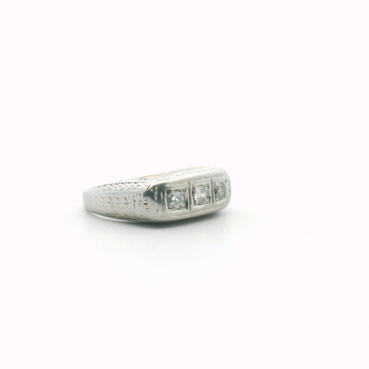 Antique Art Deco 14K White Gold 3-Stone Diamond Ring