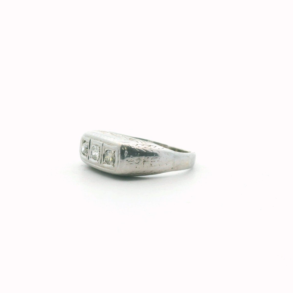 Antique Art Deco 14K White Gold 3-Stone Diamond Ring