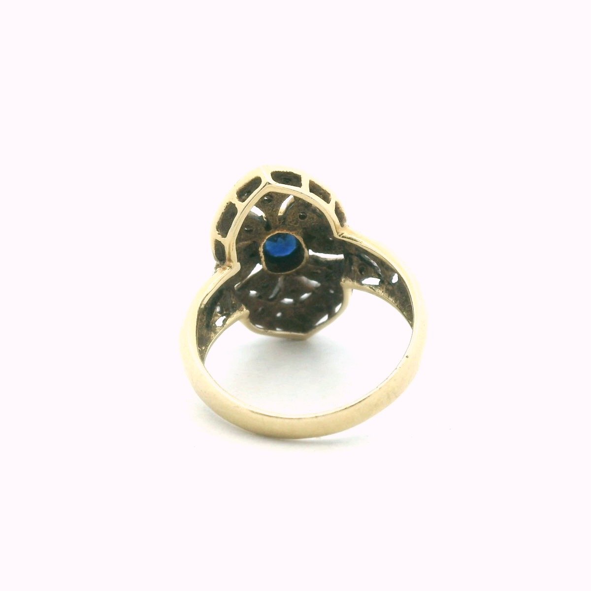 14K Two Tone Gold Diamond & Sapphire Plaque Ring