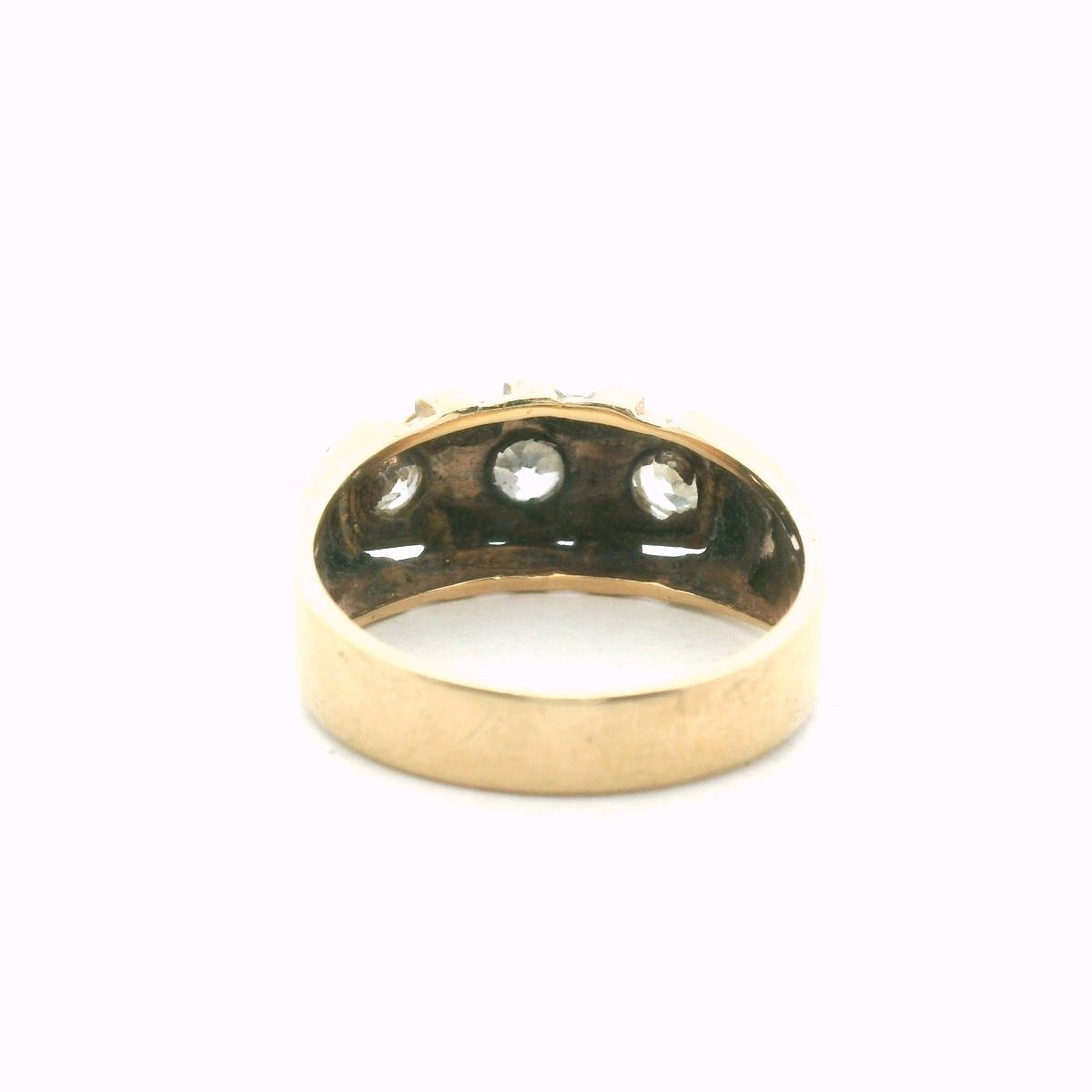 Vintage 14K Two Tone Gold Mens 3-Stone Diamond Ring