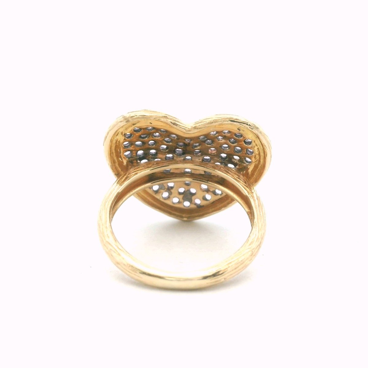 14K Yellow Gold Pave Set Pink Sapphire Textured Heart Ring
