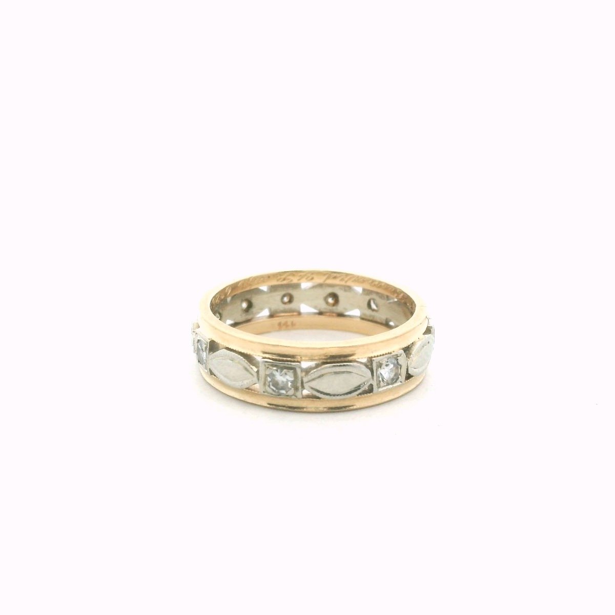 Vintage 14K Two Tone Gold Diamond Milgrain Band