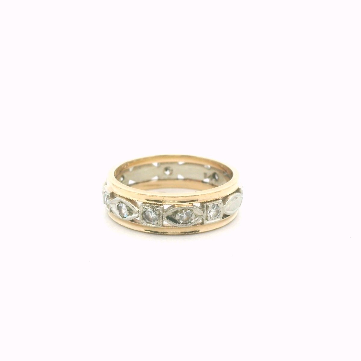 Vintage 14K Two Tone Gold Diamond Milgrain Band