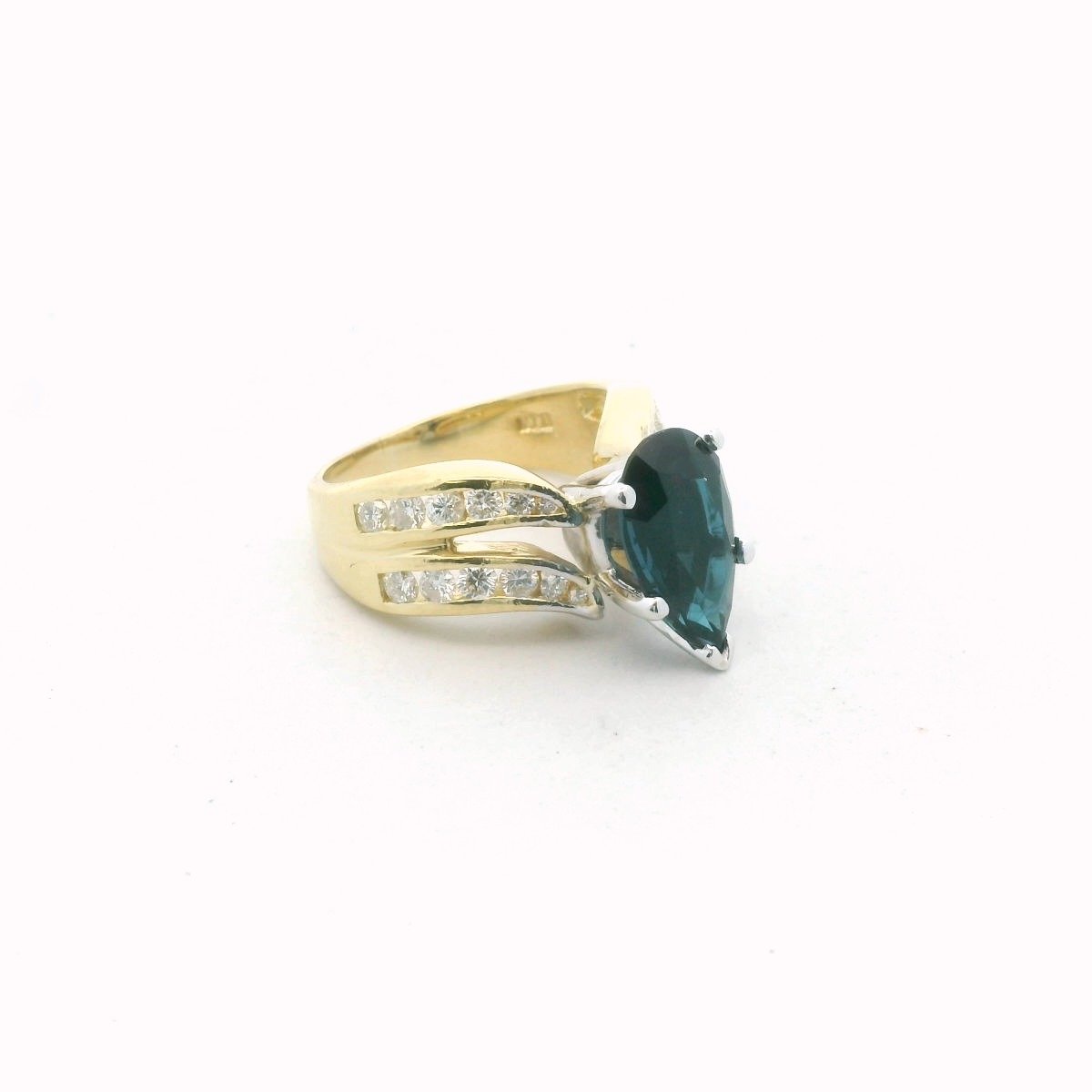 18K Two Tone Gold Diamond & Indicolite Blue Tourmaline Ring