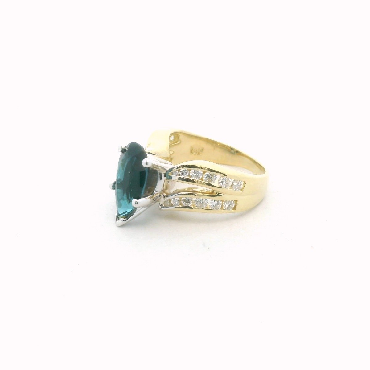 18K Two Tone Gold Diamond & Indicolite Blue Tourmaline Ring