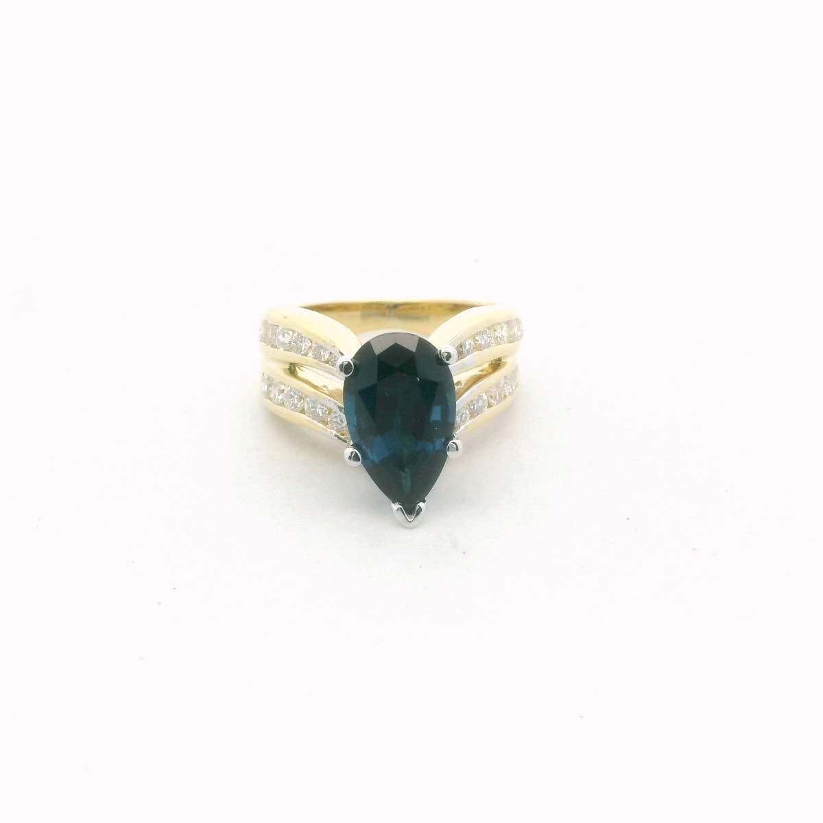 18K Two Tone Gold Diamond & Indicolite Blue Tourmaline Ring
