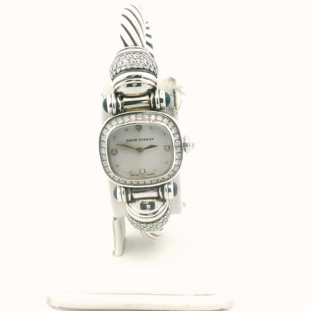 David Yurman Sterling Silver Diamond Sapphire MOP Cable Watch