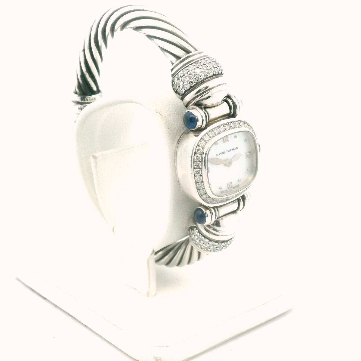 David Yurman Sterling Silver Diamond Sapphire MOP Cable Watch