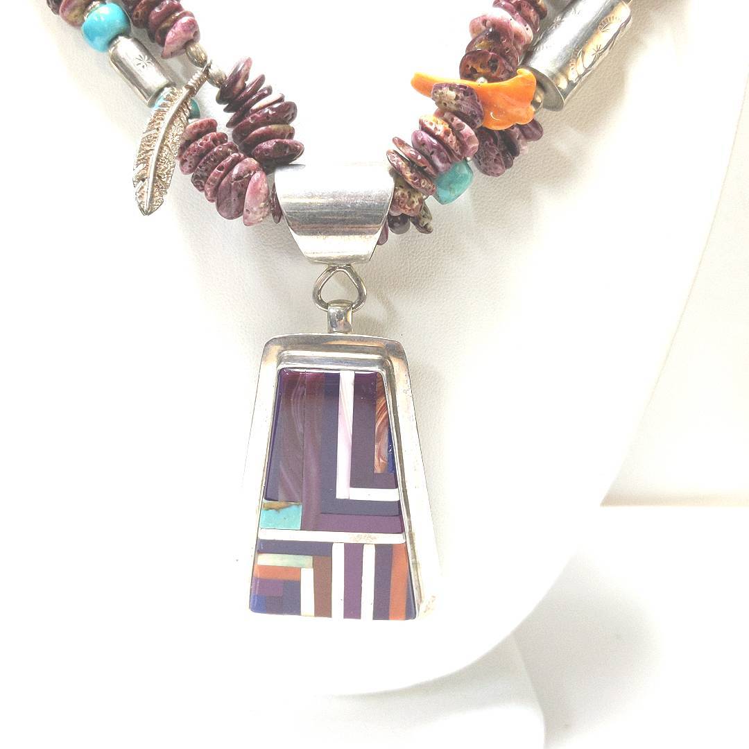 Native American Nestoria Pat Coriz Sterling Multi-Stone Necklace
