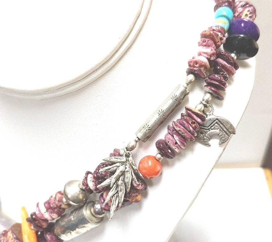 Native American Nestoria Pat Coriz Sterling Multi-Stone Necklace