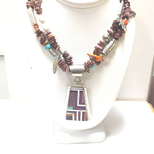 Native American Nestoria Pat Coriz Sterling Multi-Stone Necklace