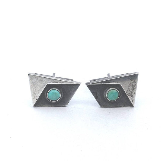 Designer $300 Sterling Silver Turquoise Henry Steig Modernist Cufflinks