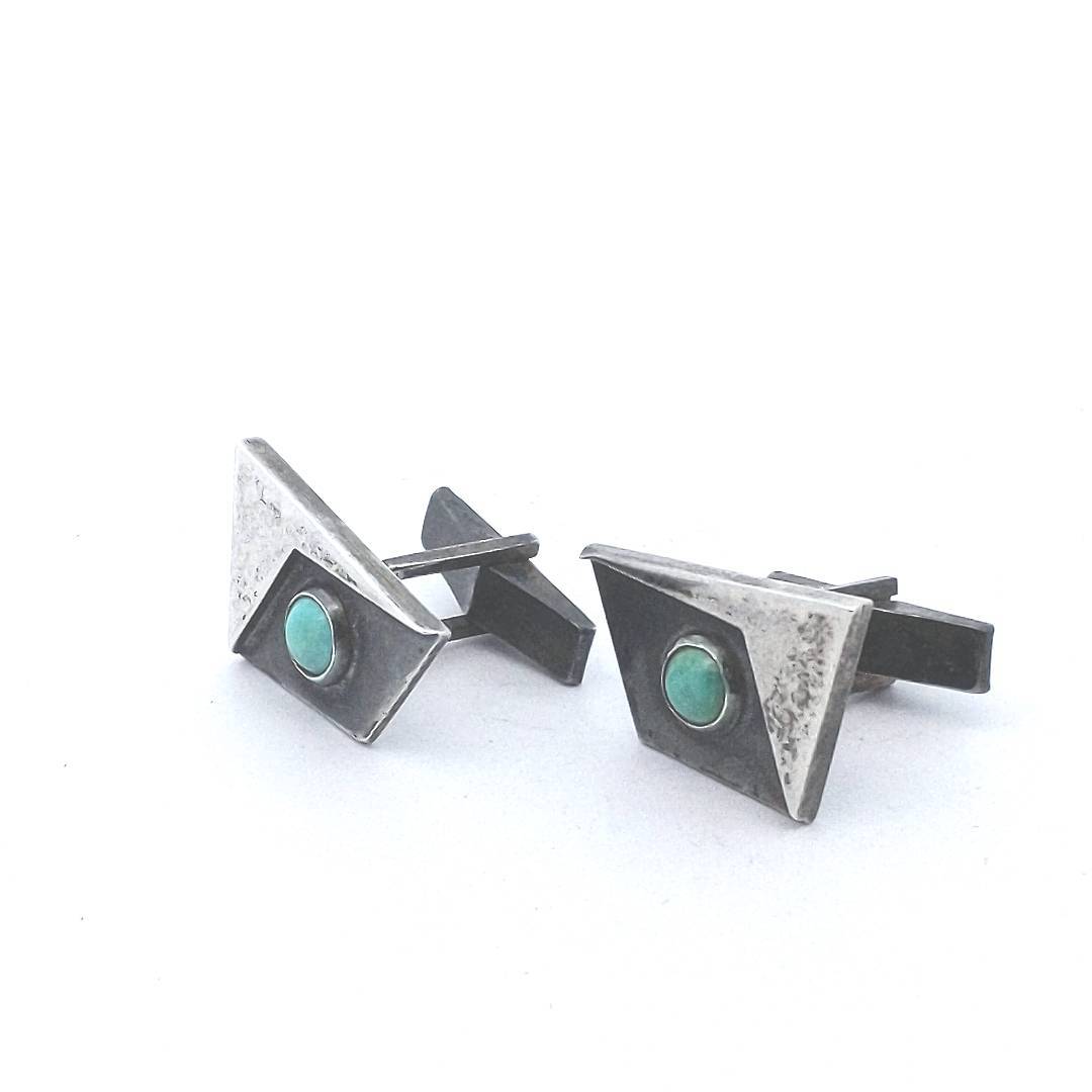 Designer $300 Sterling Silver Turquoise Henry Steig Modernist Cufflinks