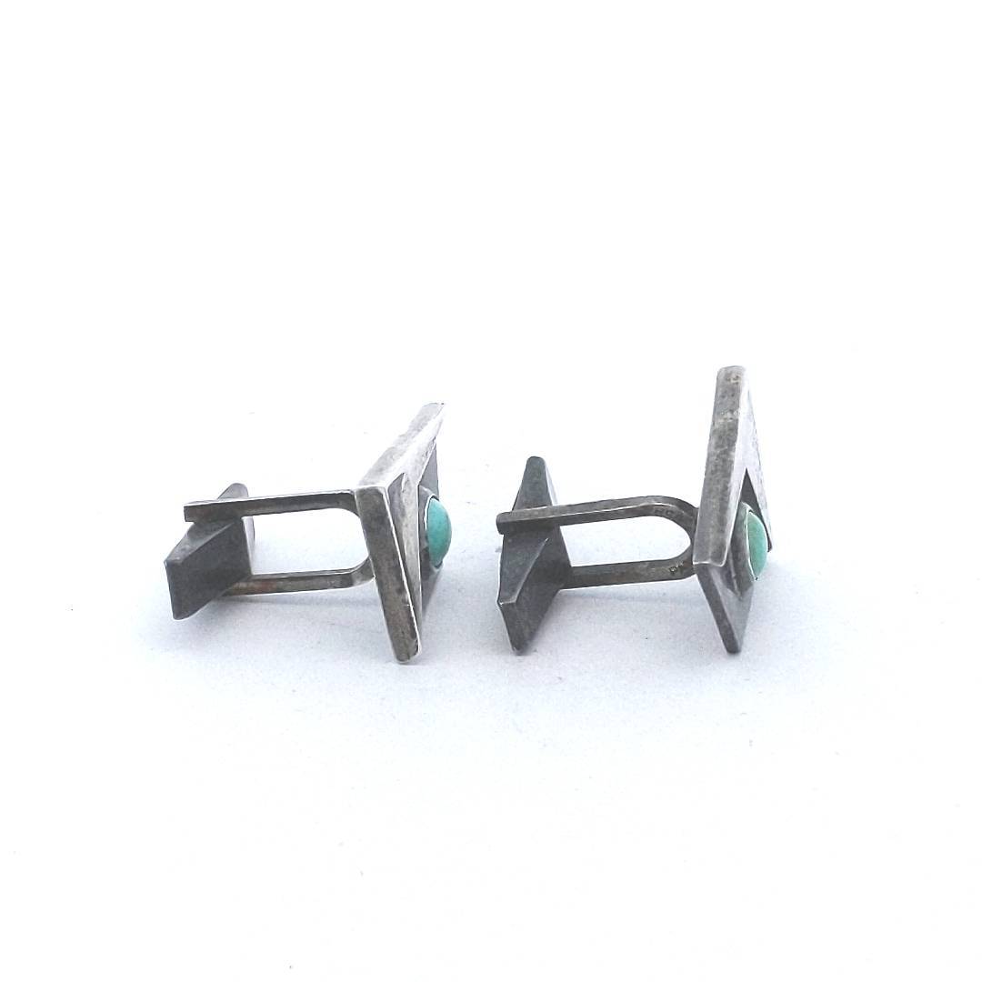 Designer $300 Sterling Silver Turquoise Henry Steig Modernist Cufflinks