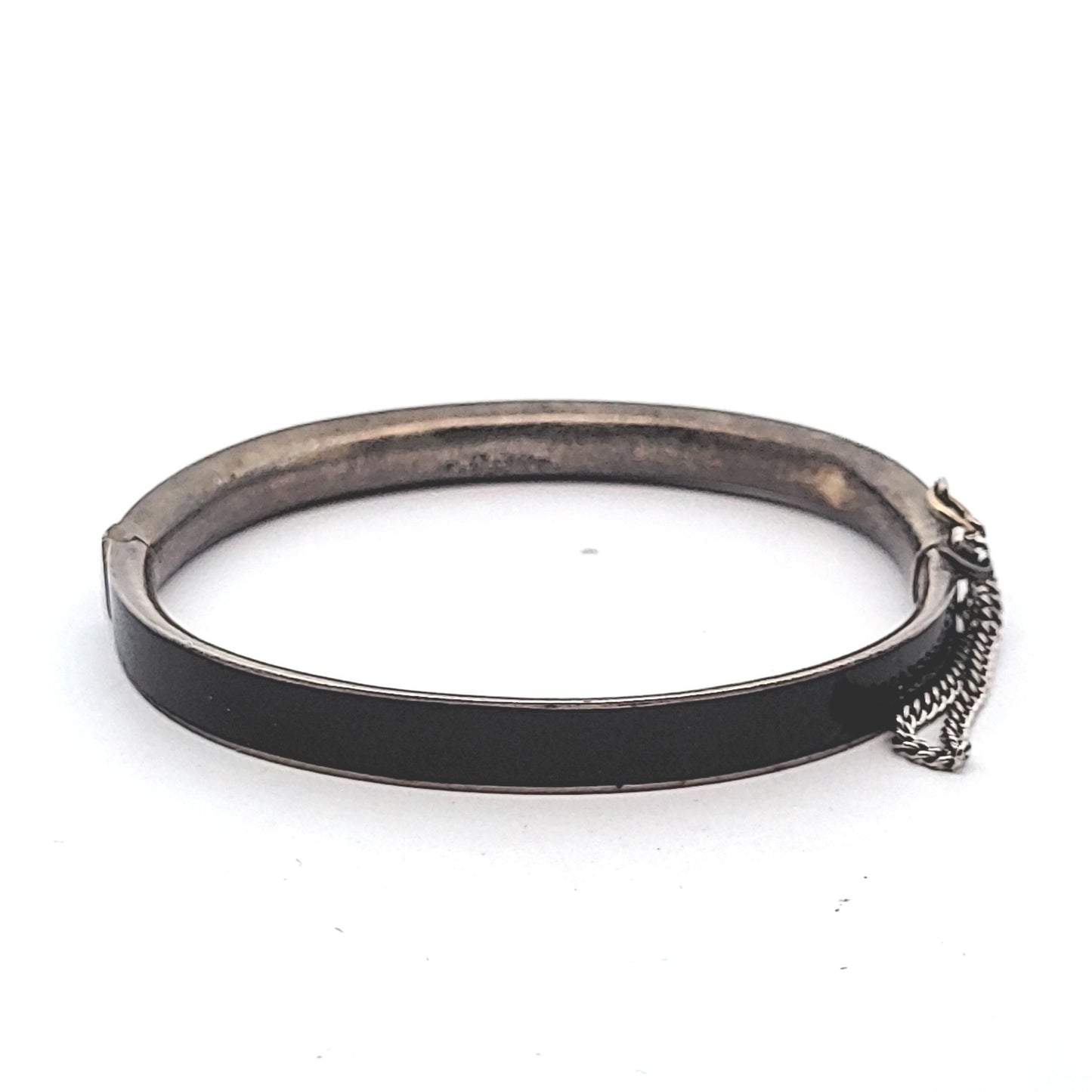 Antique Sterling Silver Black Enamel Seed Pearl Mourning Bangle
