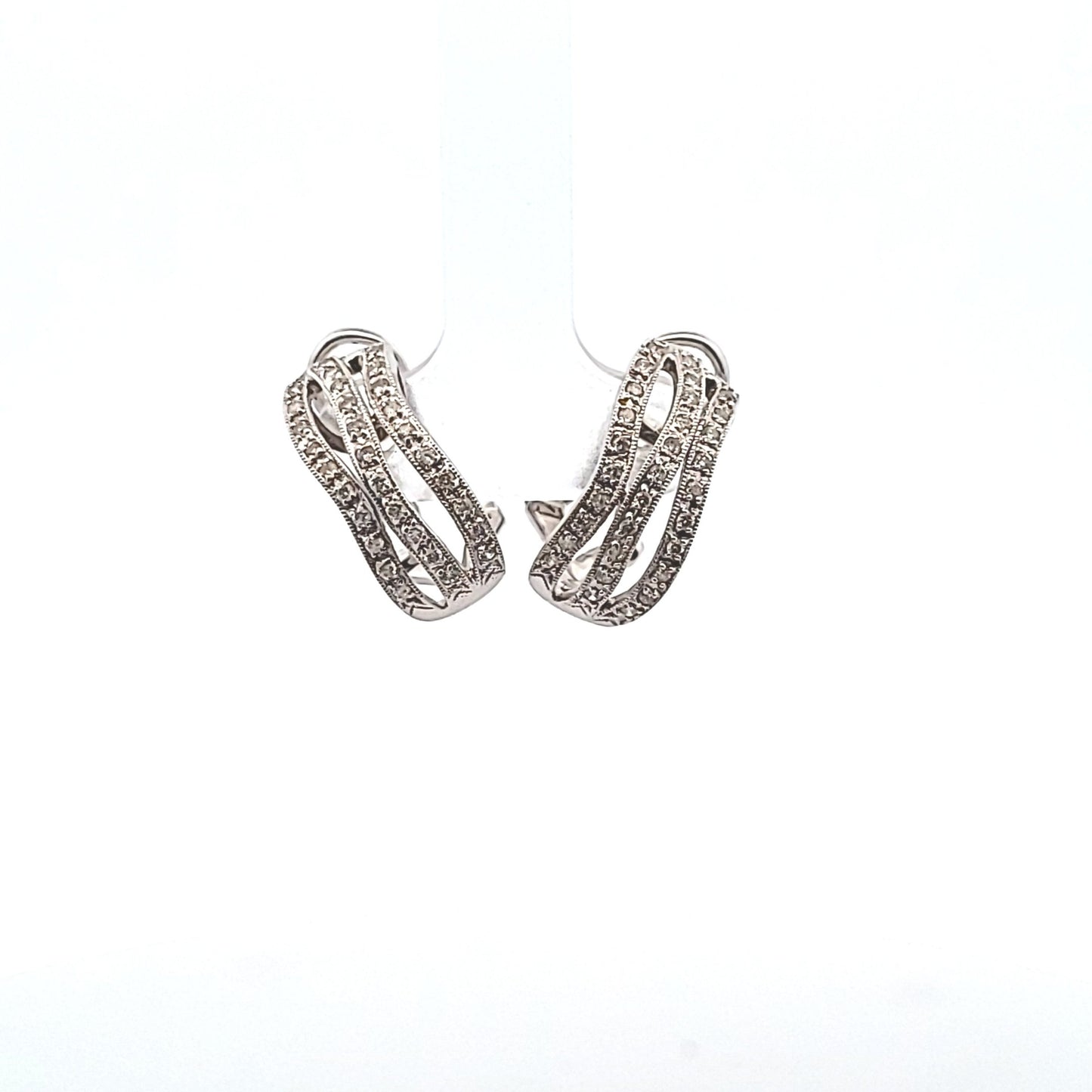 14K White Gold Natural Diamond Omega Back Earrings