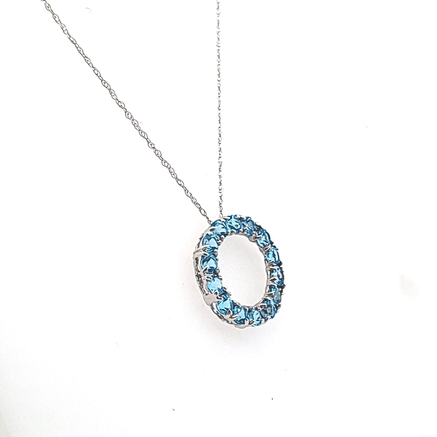 14K White Gold Blue Topaz Circle Necklace