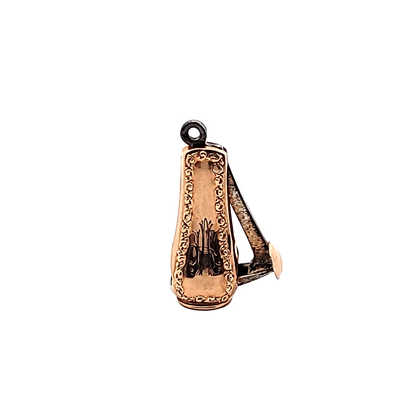 10K Yellow Gold & Steel Monogramed Cigar Cutter Watch Fob