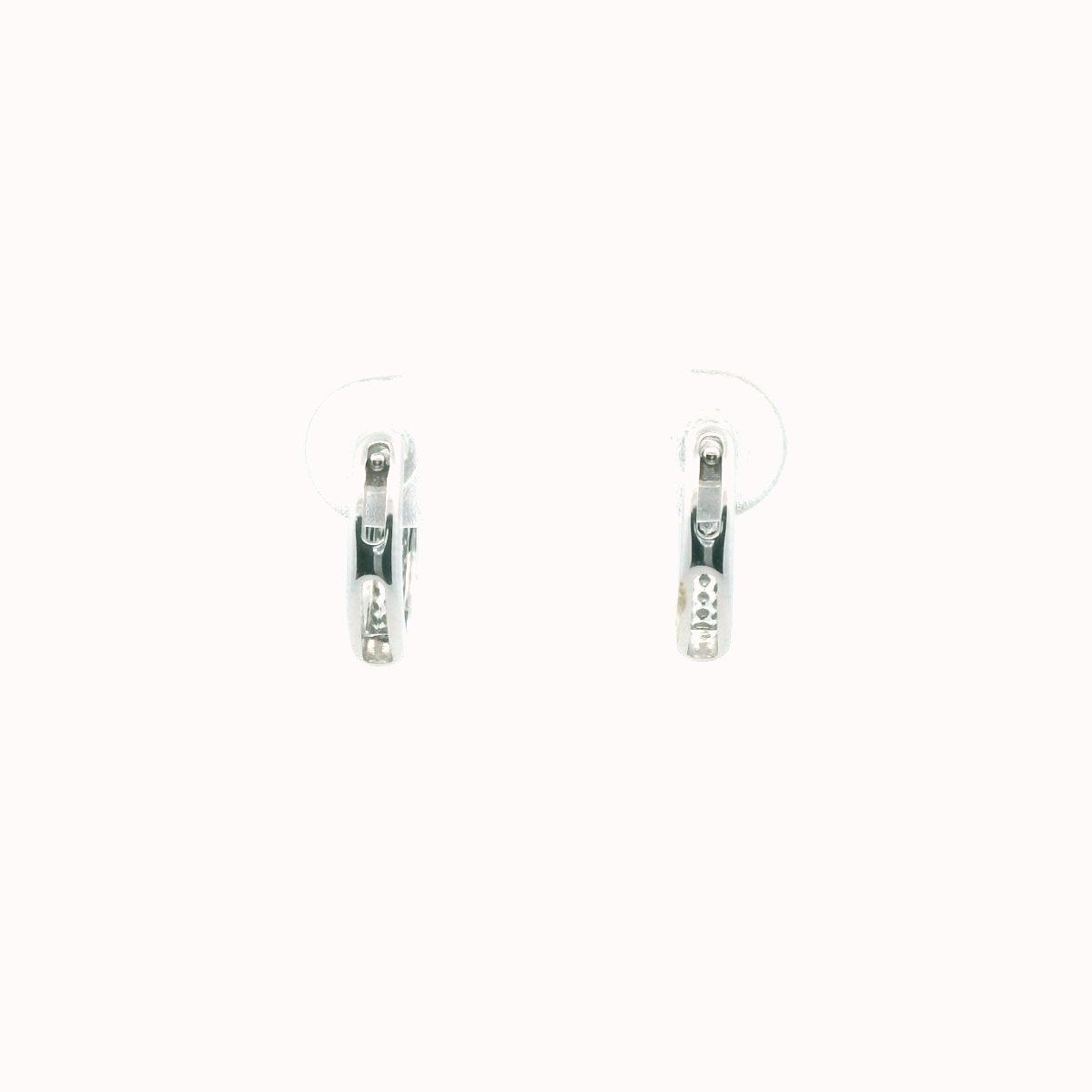 14K White Gold Pave Set Diamond Huggie Hoop Earrings