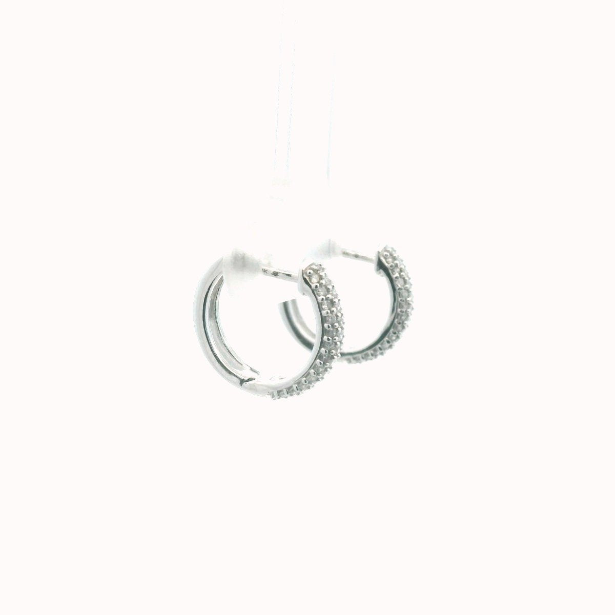 14K White Gold Pave Set Diamond Huggie Hoop Earrings