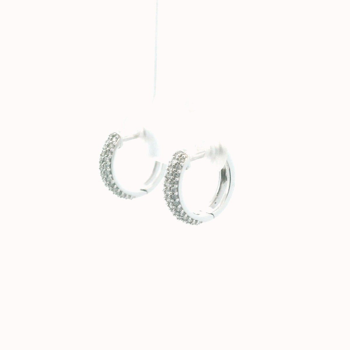 14K White Gold Pave Set Diamond Huggie Hoop Earrings