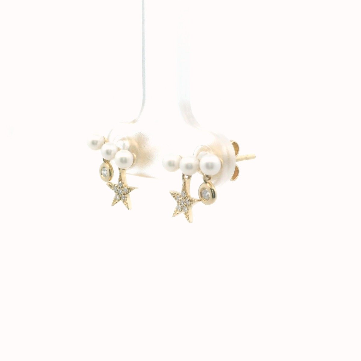 Kury Collection 14K Yellow Gold Diamond Star Pearl Earrings