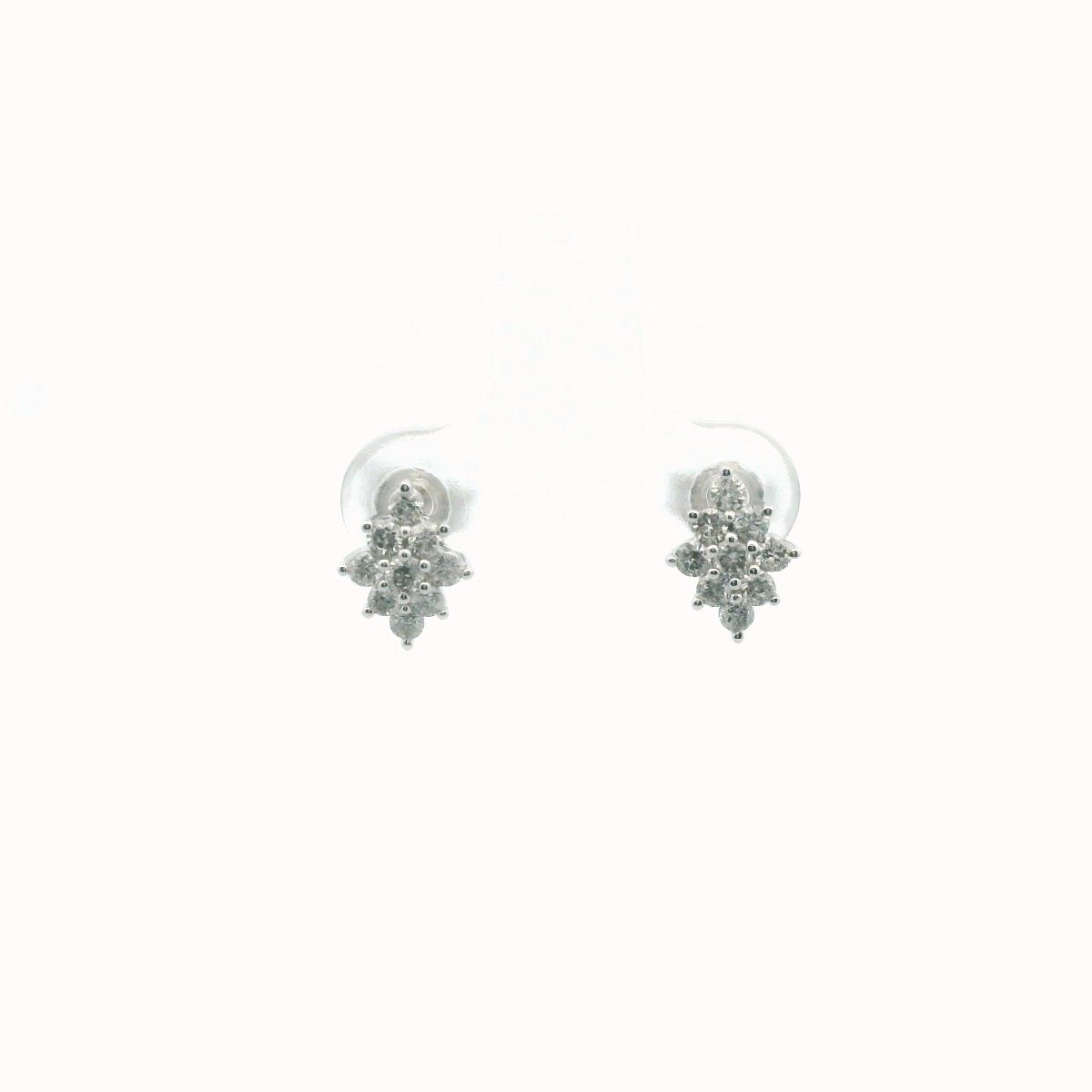 14K White Gold Diamond Cluster Earrings