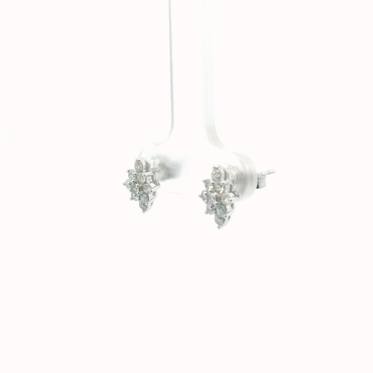 14K White Gold Diamond Cluster Earrings