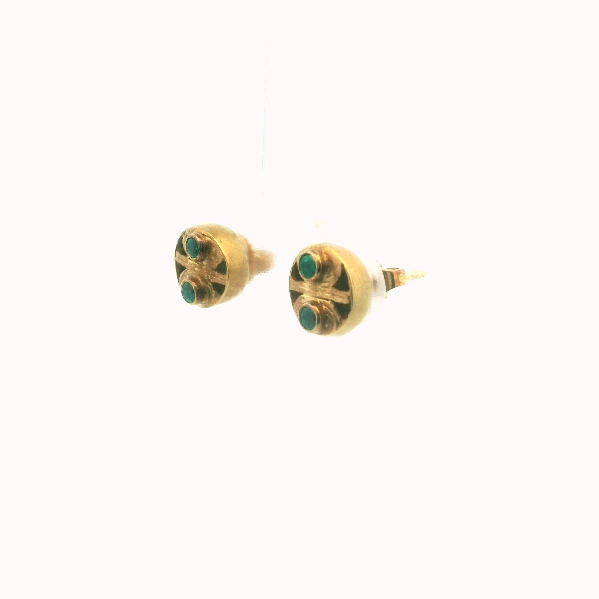 18K Yellow Gold Colombian Emerald Textured Earrings