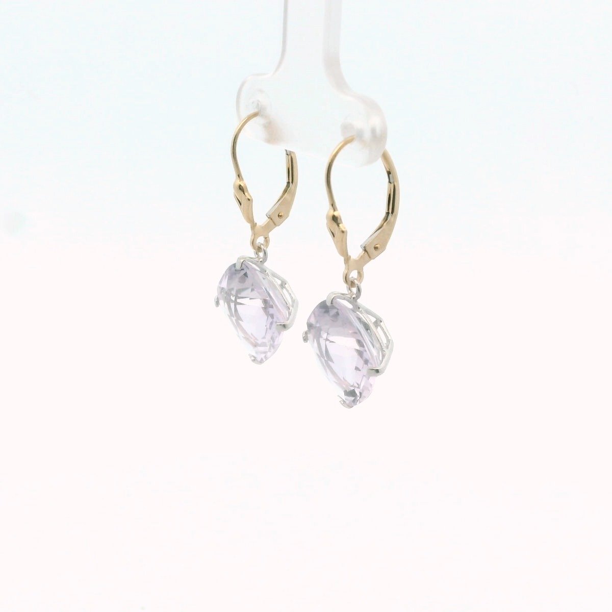 14K Two Tone Gold Rose Quartz Dangle Earrings