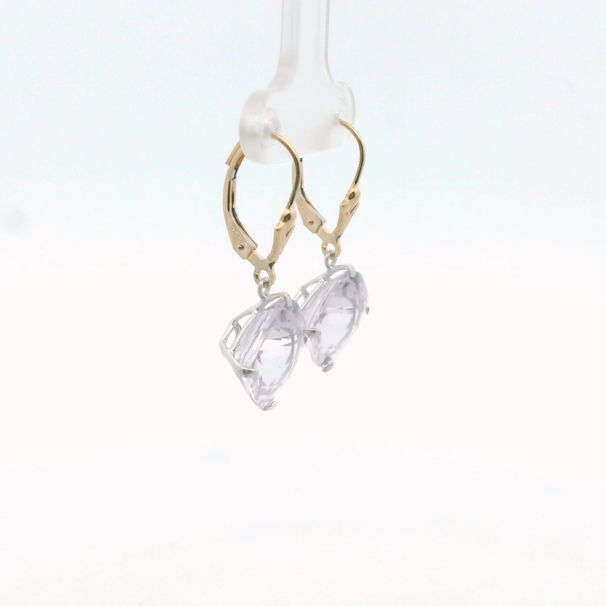 14K Two Tone Gold Rose Quartz Dangle Earrings