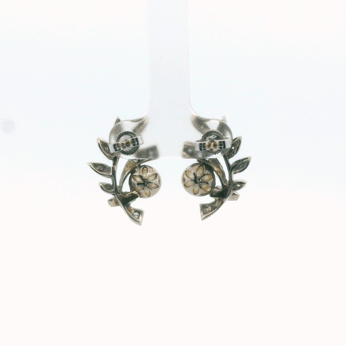 Vintage 14K White Gold Diamond & Pearl Spray Earrings