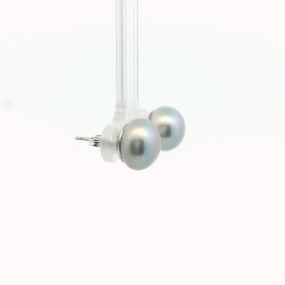 14K White Gold Gray Cultured Pearl Stud Earrings