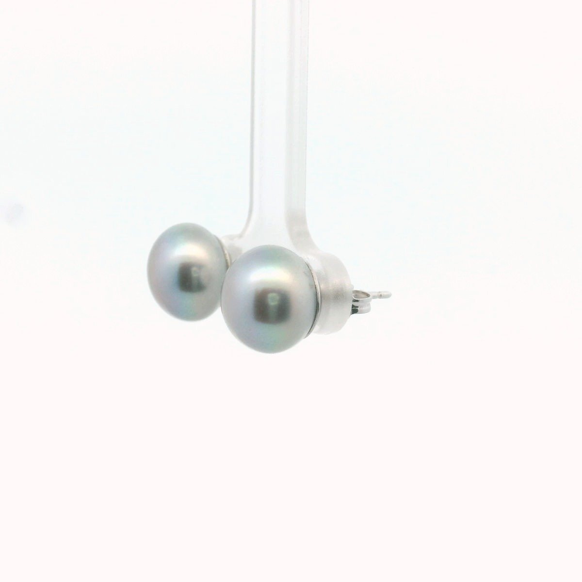 14K White Gold Gray Cultured Pearl Stud Earrings