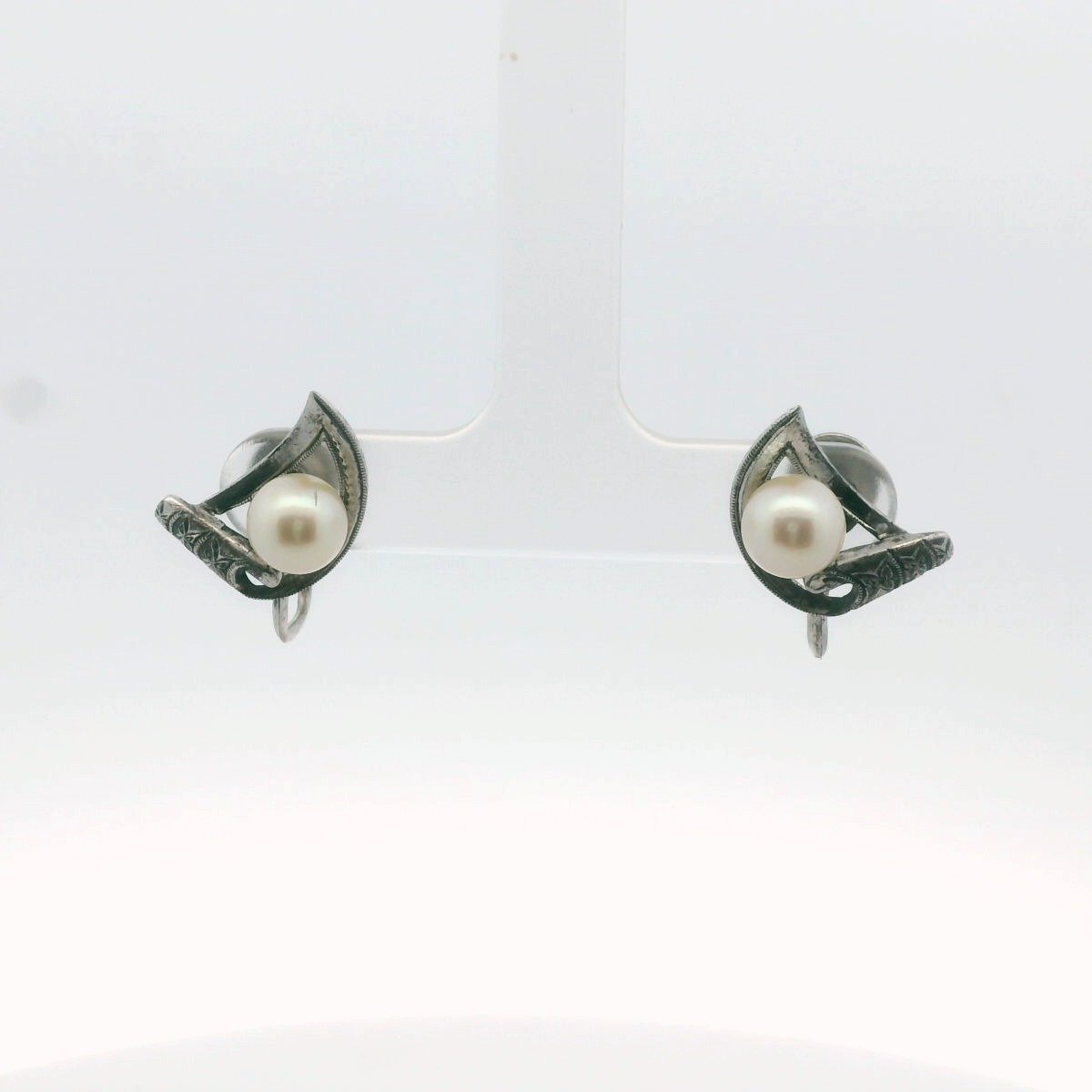 Vintage Mikimoto Sterling Silver Cultured Pearl Non-Pierced Earrings