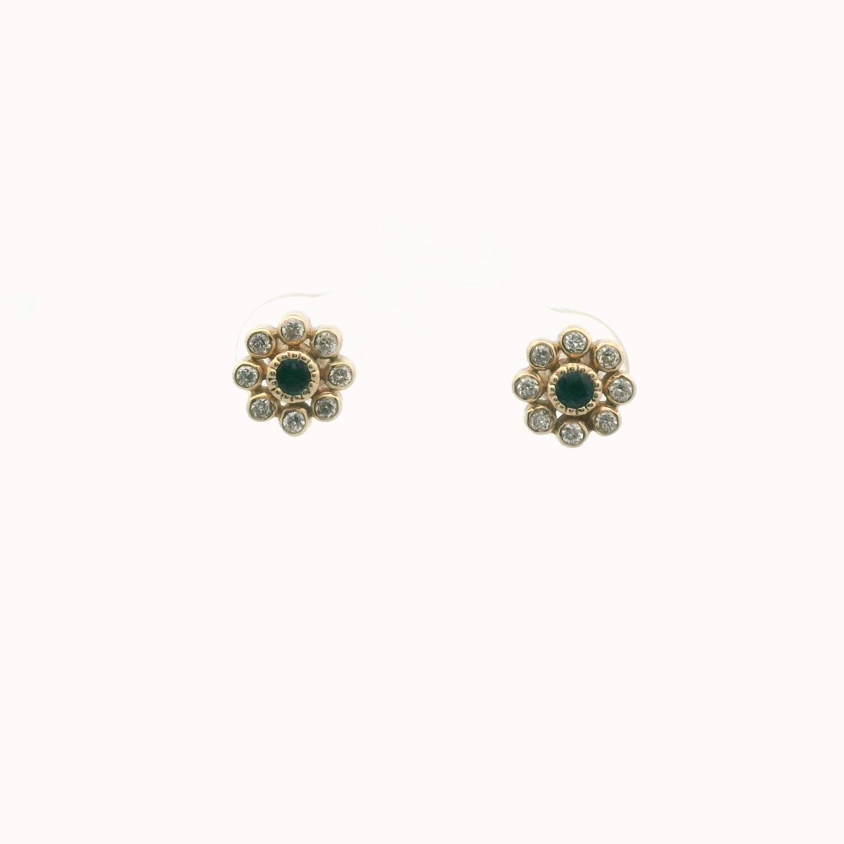 14k Yellow Gold Diamond & Sapphire Flower Cluster Earrings