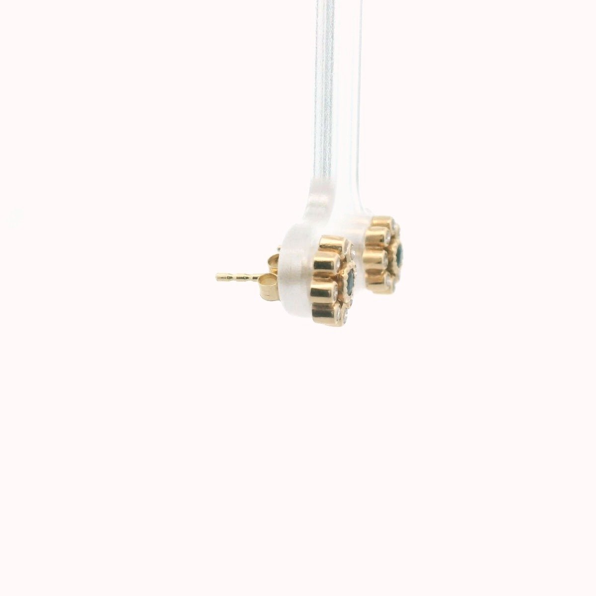 14k Yellow Gold Diamond & Sapphire Flower Cluster Earrings