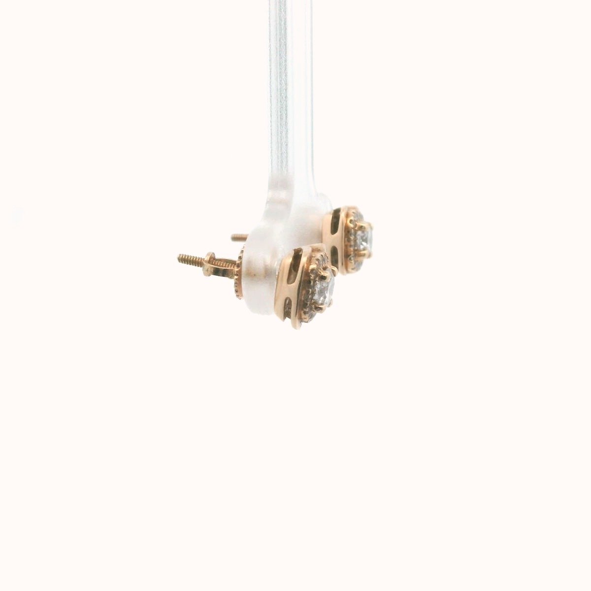 14K Rose Gold Diamond Halo Screwback Earrings