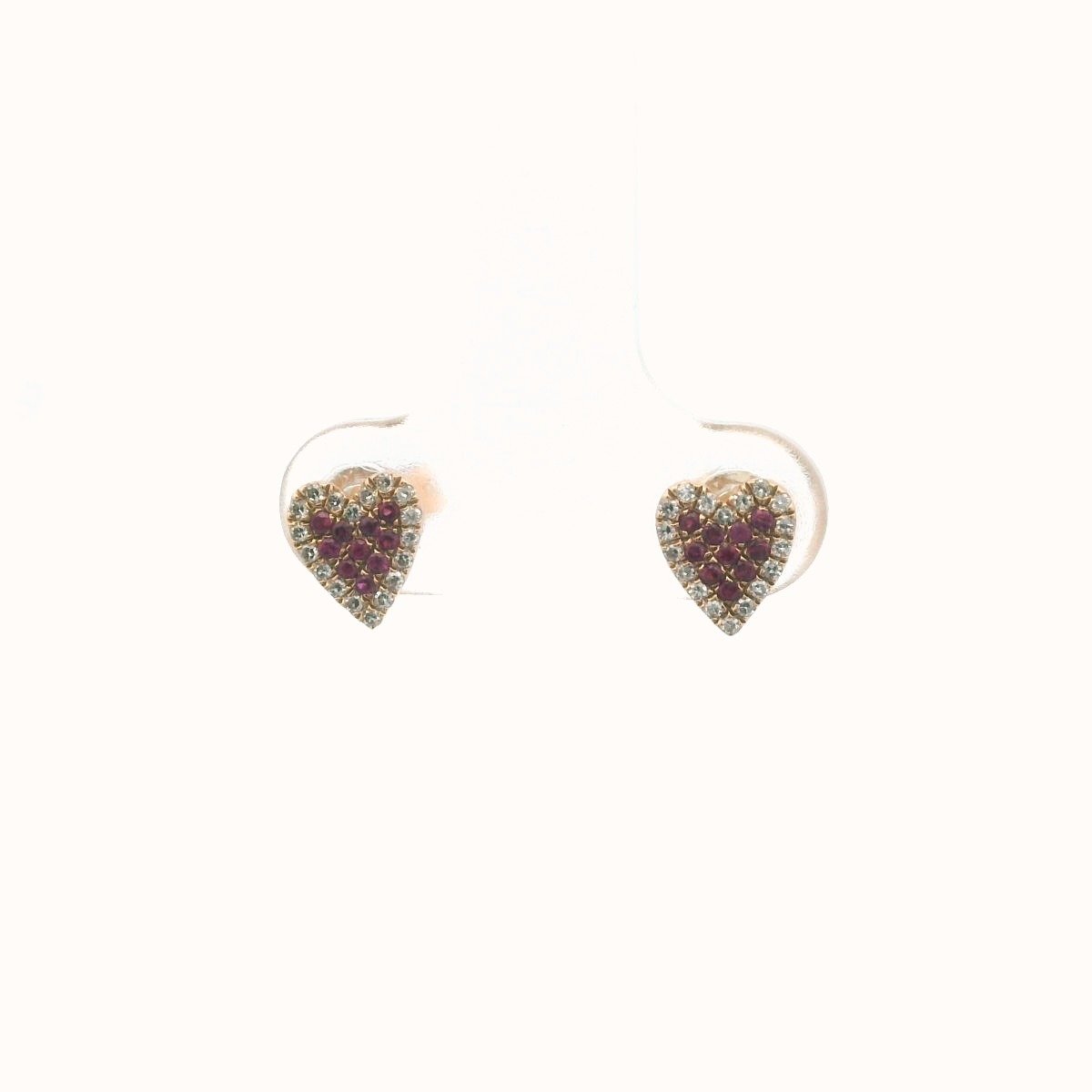 14K Rose Gold Pave Set Diamond & Ruby Heart Earrings