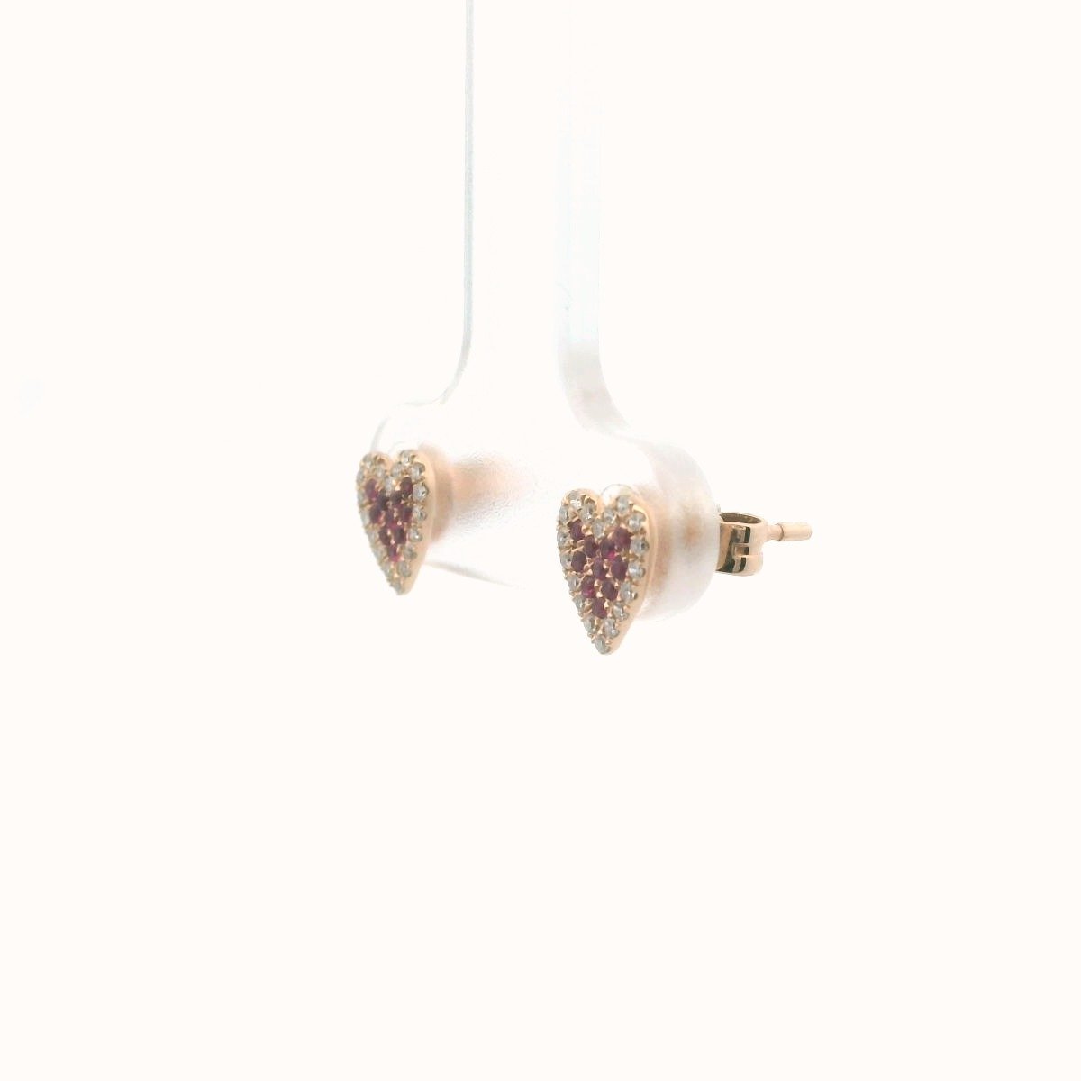 14K Rose Gold Pave Set Diamond & Ruby Heart Earrings