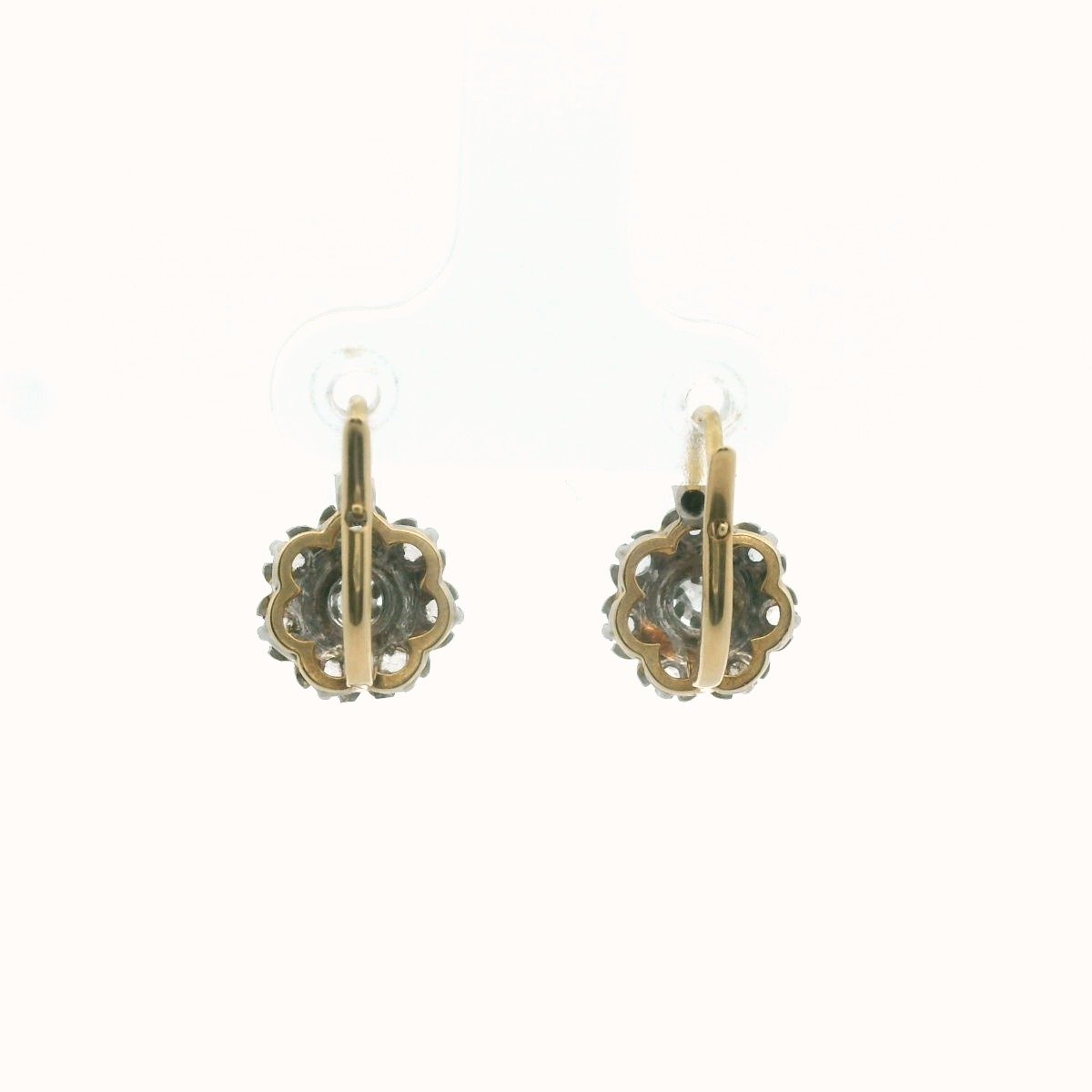 Antique 14K Gold & Platinum Rose Cut Diamond Cluster Earrings