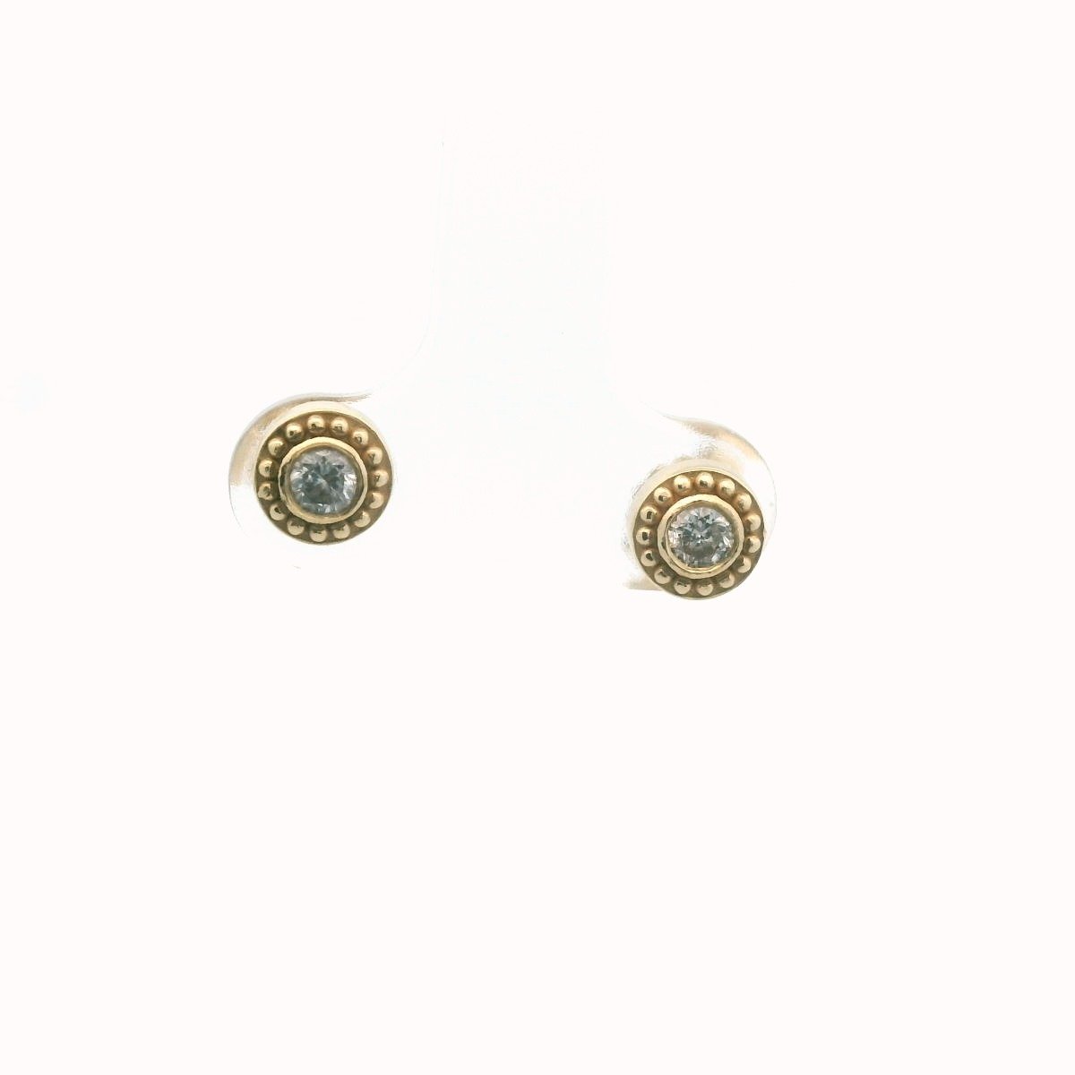 14K Yellow Gold Bezel Set Diamond Stud Earrings