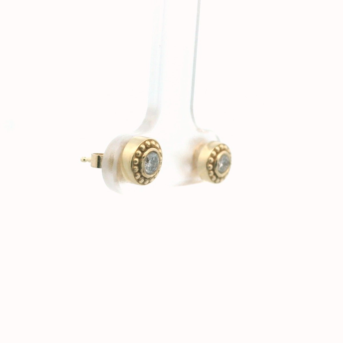 14K Yellow Gold Bezel Set Diamond Stud Earrings