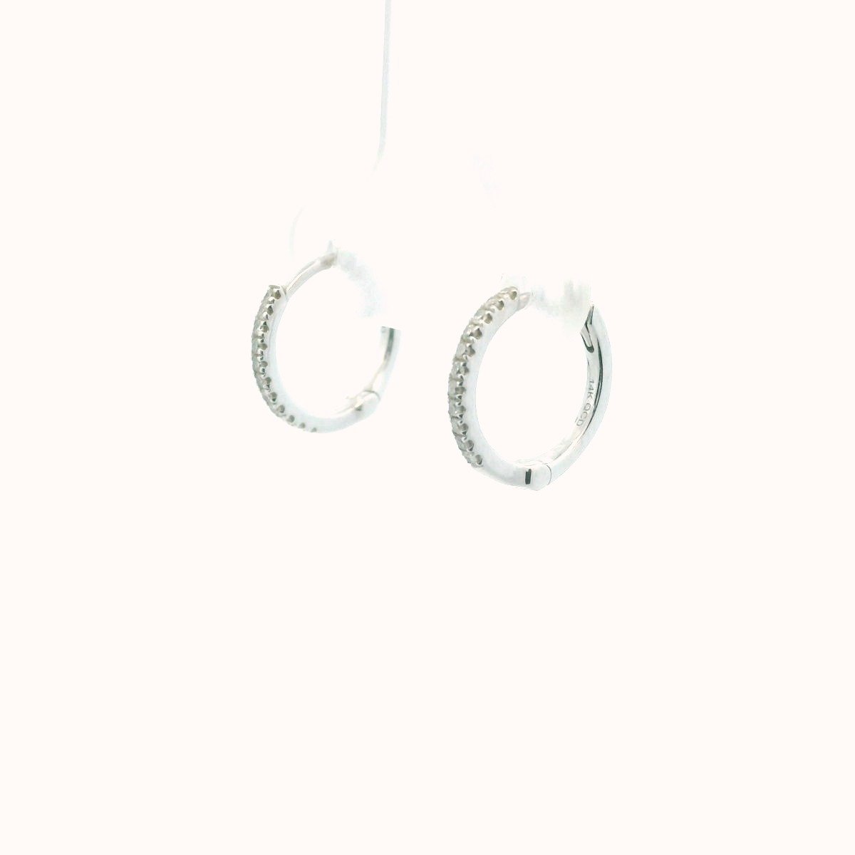 14K White Gold Diamond Huggie Hoop Earrings